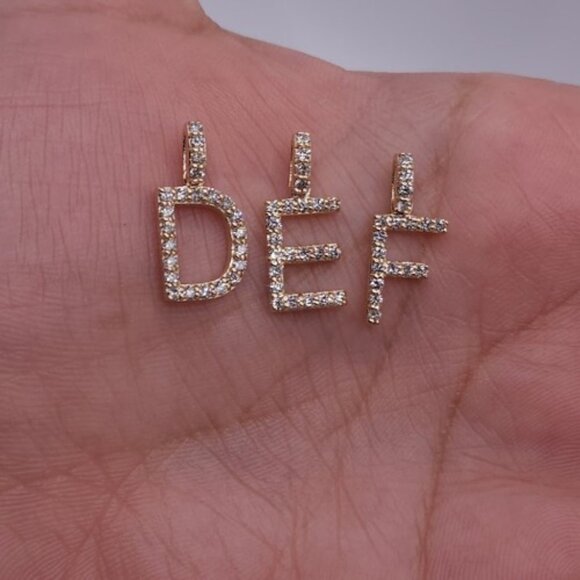 14Kt Gold Initial Letter 0.36 Ct Lab Grown Diamond Pendant - Picture 2 of 10